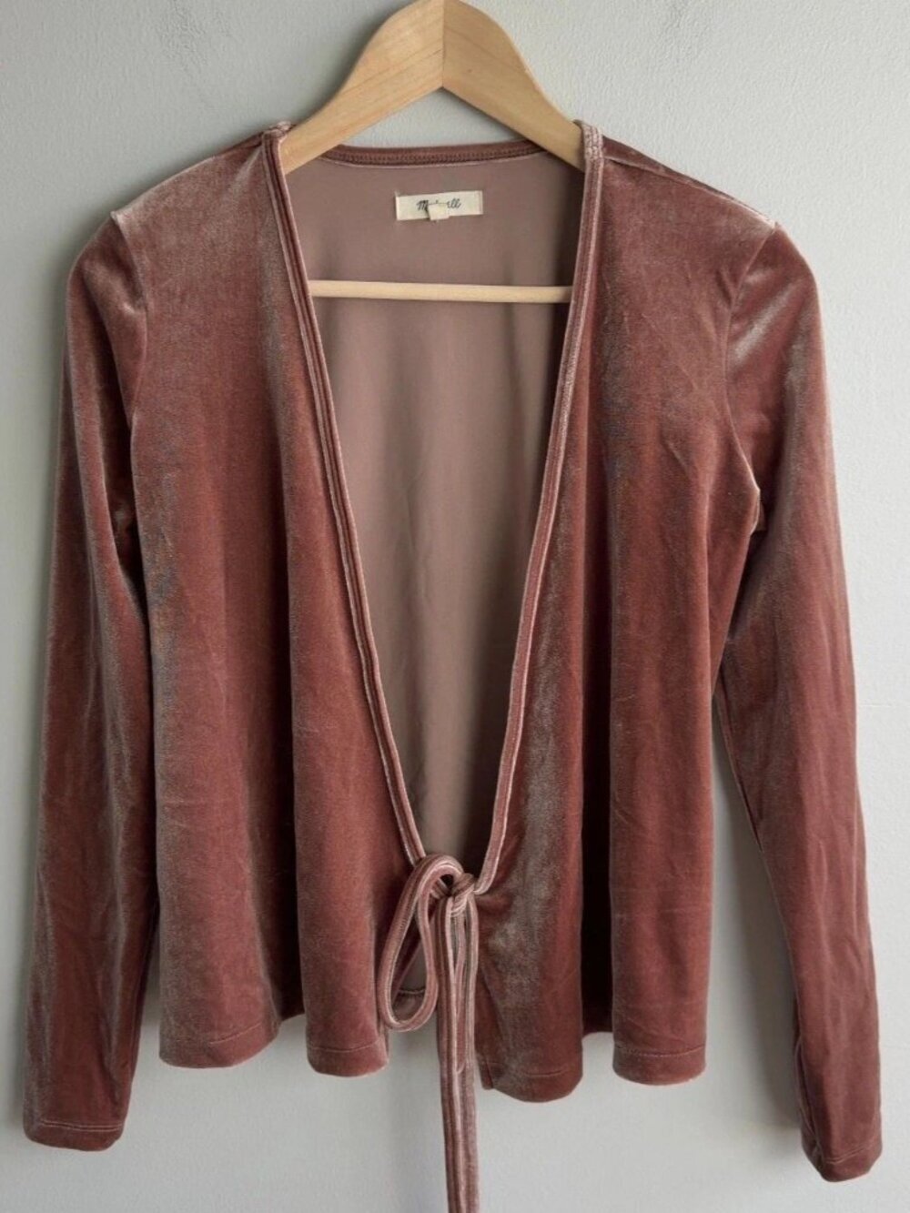 Madewell Velvet Ballet Tie-Front Wrap Top Warm Ash Size XS Long Sleeve Women’s
